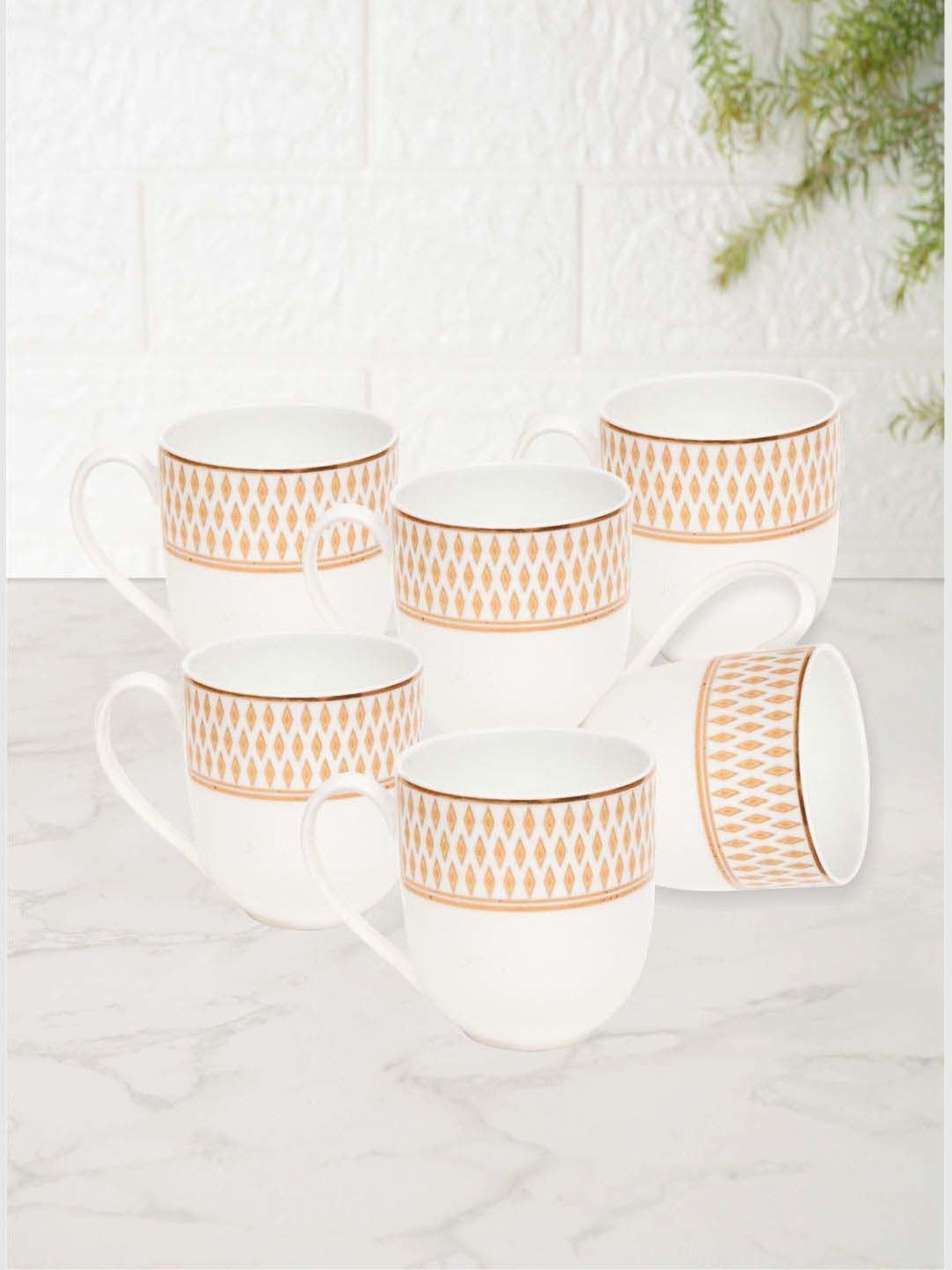 JCPL White & Red Ceramic Coffee Mug (0.18 L) - Set of 6