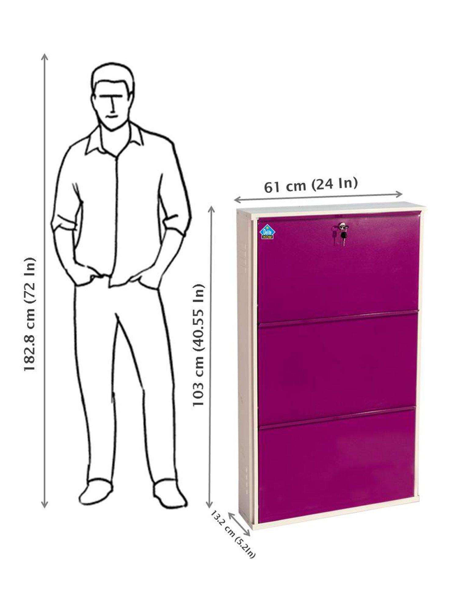 Delite Kom Metal Shoe Rack - 24" 3 Shelf, Ivory Violet, PowderCoat, Wall Mount, DIY