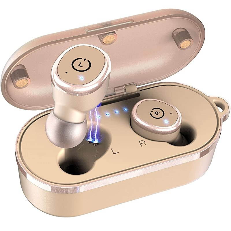 T10 Bluetooth 5.0 Wireless Earbuds with Wireless Charging Case IPX8 Waterproof TWS Stereo Headphones in Ear Built in Mic Headset Premium Sound with Deep Bass for Sport Khaki