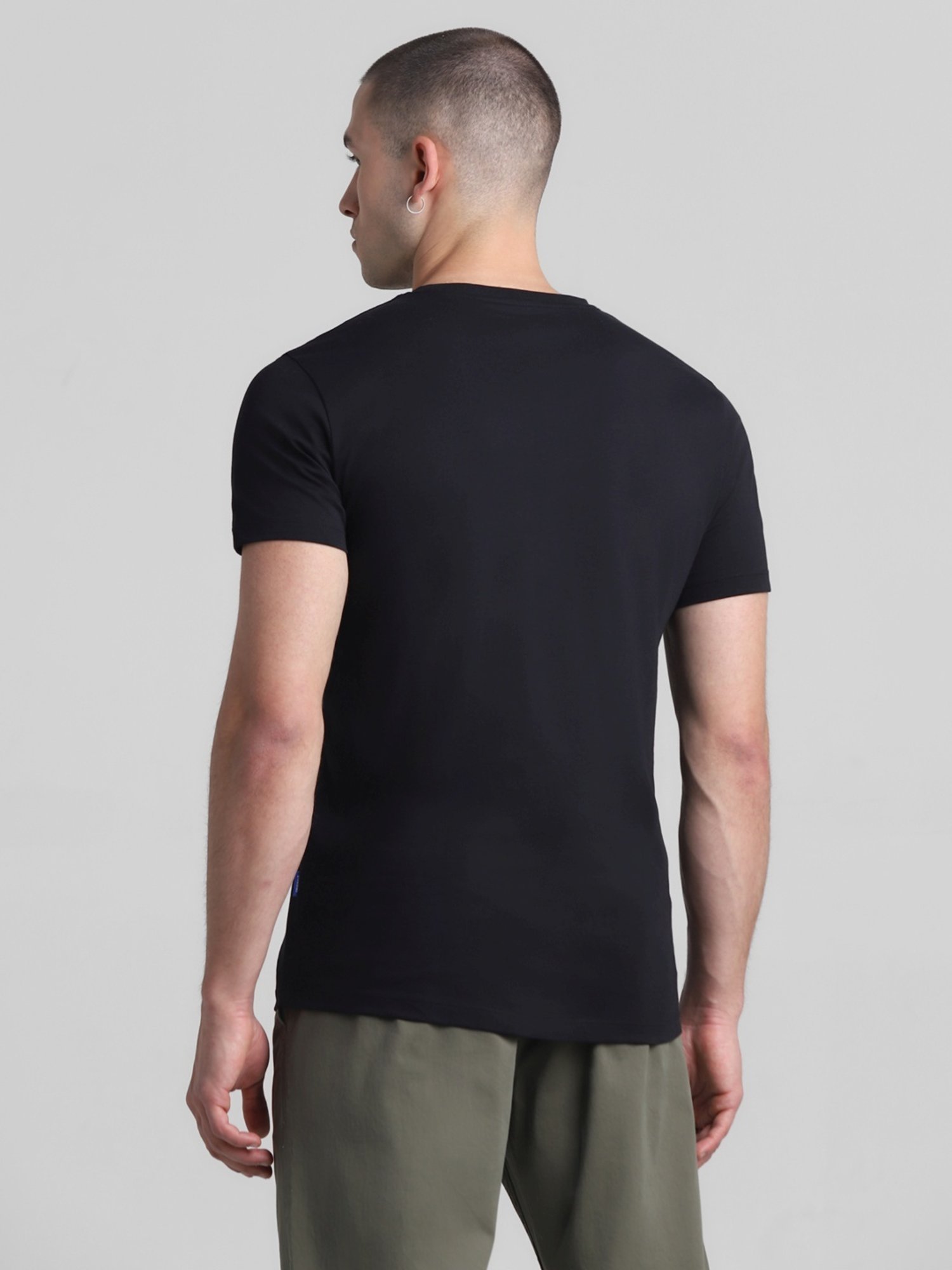 Jack & Jones Jet Black Cotton Slim Fit Printed T-Shirt