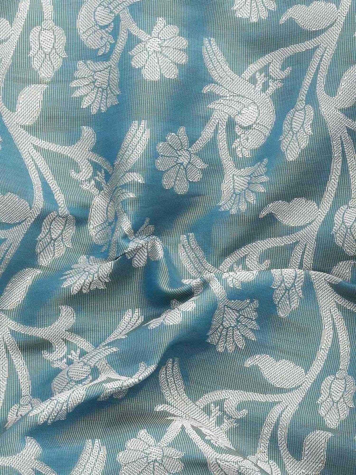 Silk Land Teal Blue Woven Saree With Unstitched Blouse
