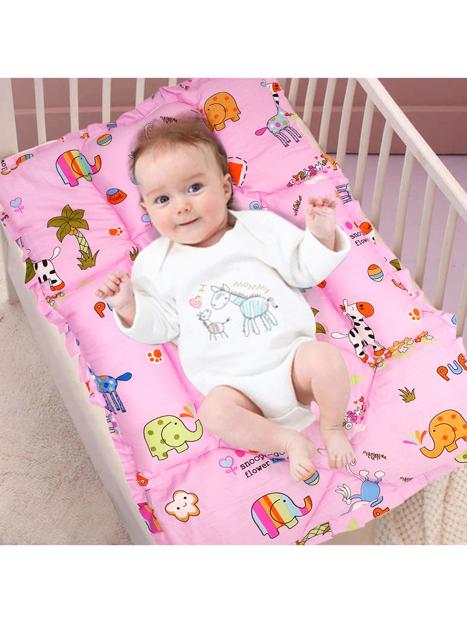 Baby Moo Savanna Ooh Na Na Pink Mattress with Fixed Neck Pillow and Bolsters