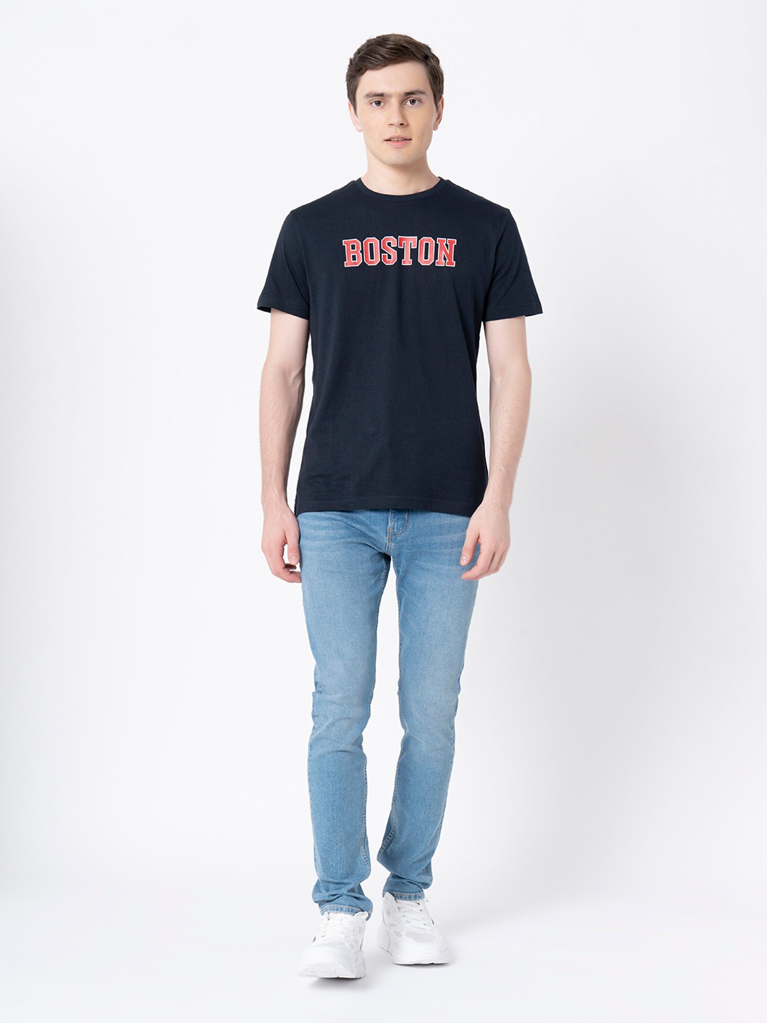 Red Tape Navy Regular Fit Graphic Print Cotton Crew T-Shirt