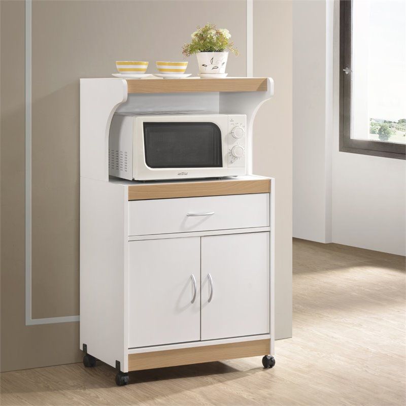 Microwave Kitchen Cart in White - Hodedah