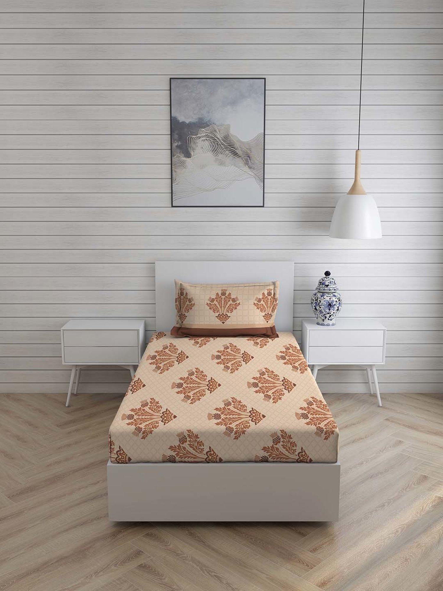 Layers Turin Brown Cotton 104 TC Single Flat Bed Sheet With 1 Pillow Cover