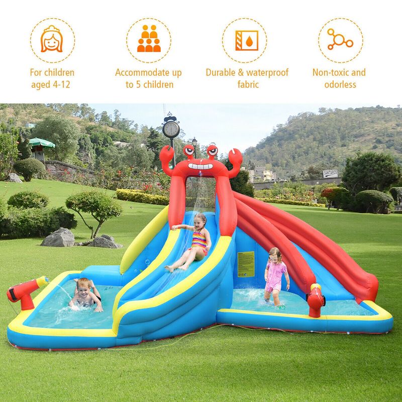 Costway Inflatable Water Slide Crab Dual Slide Bounce House Splash Pool Without Blower