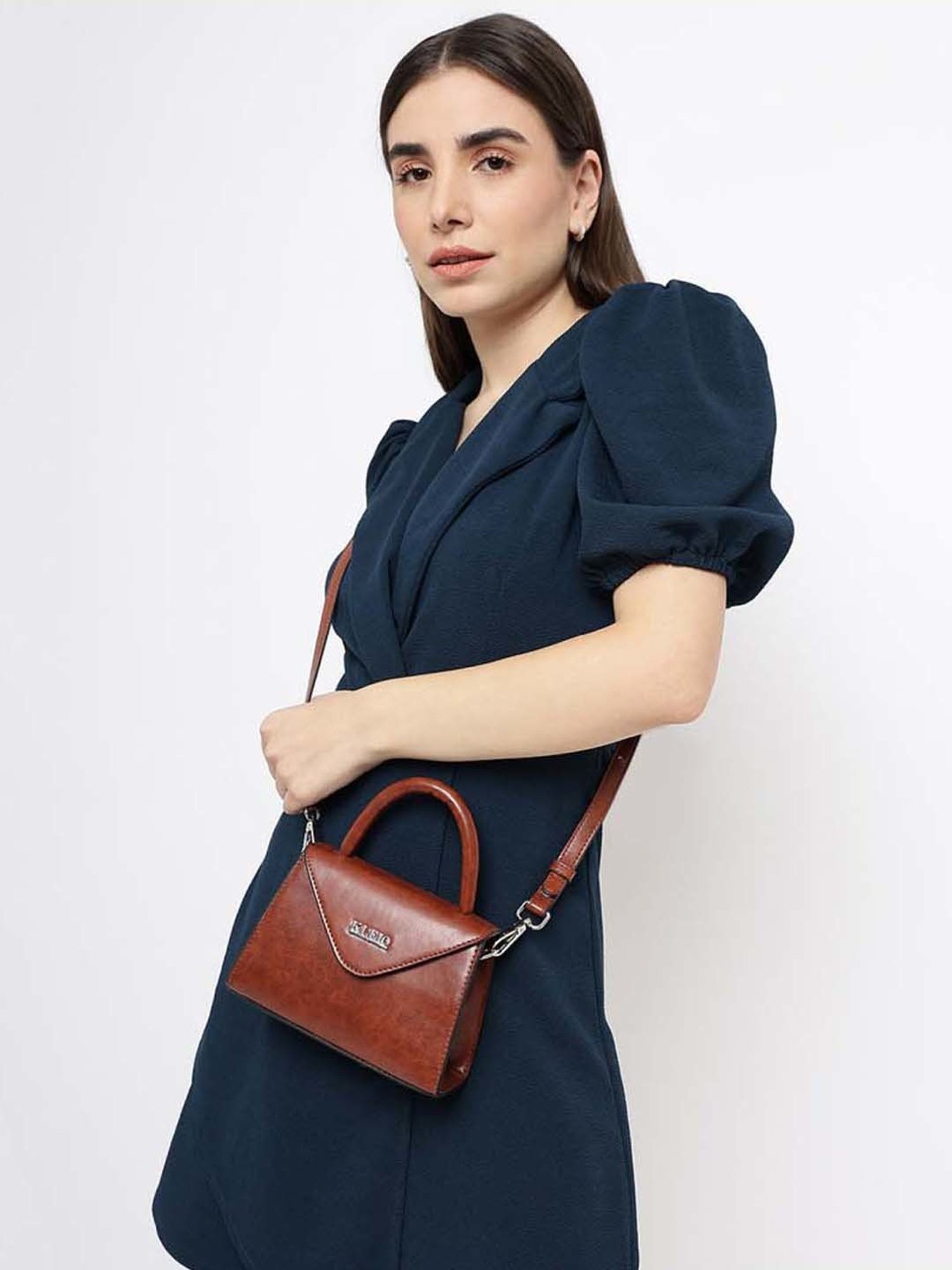 KLEIO Tan Solid Small Satchel Handbag