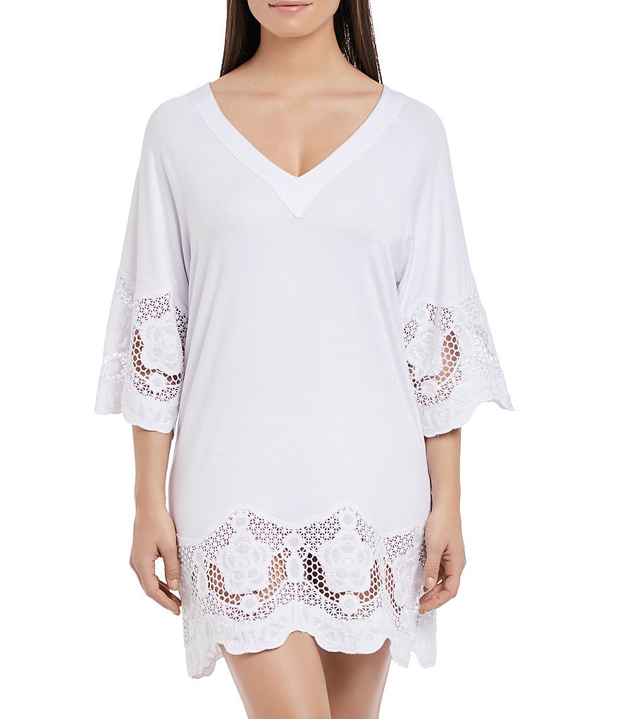 Tommy Bahama Midnight Orchid Tropical Print Scoop Neck Ruffle Hem Spa Dress