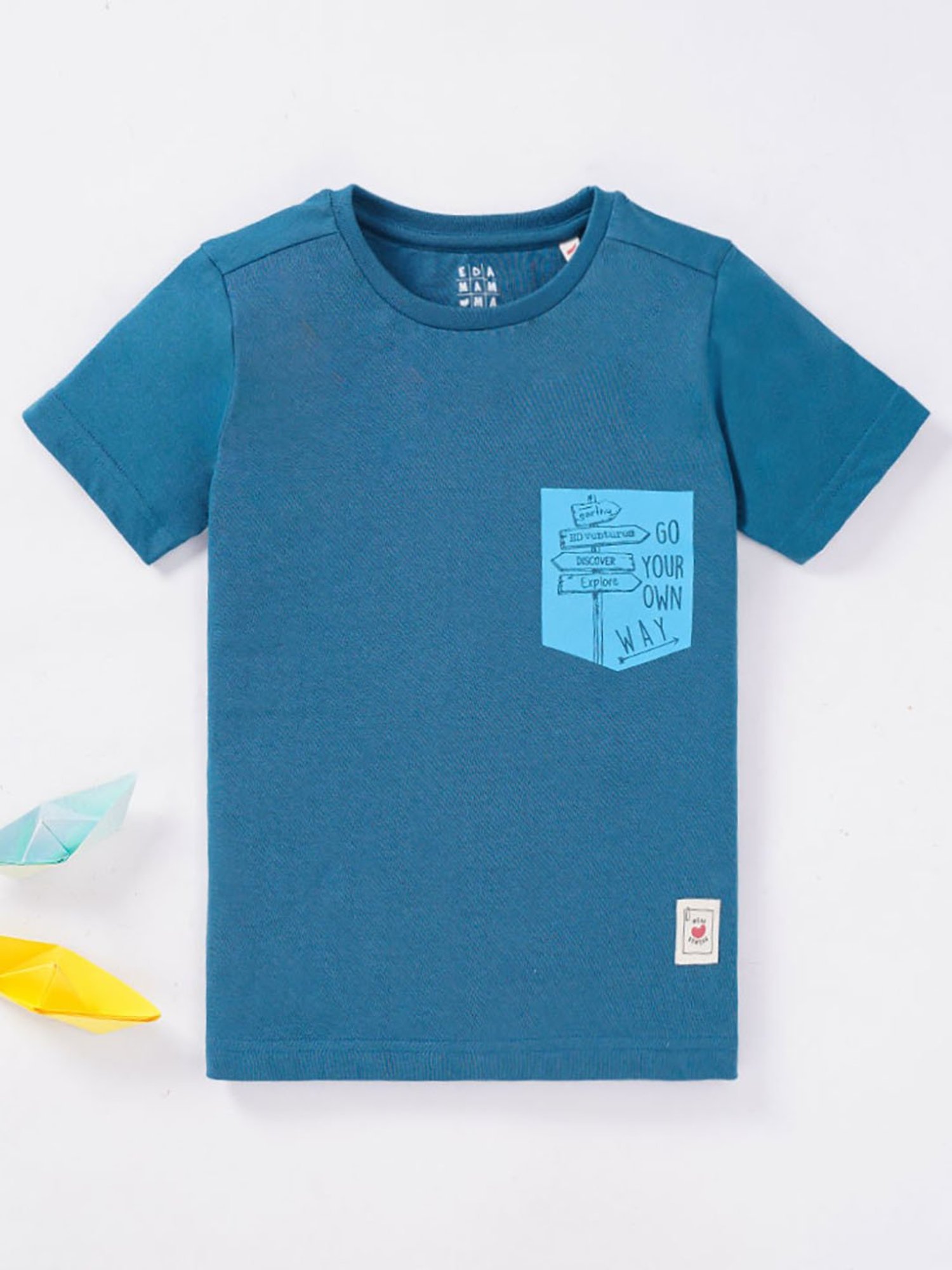 Ed-a-Mamma Kids Blue Solid T-Shirt
