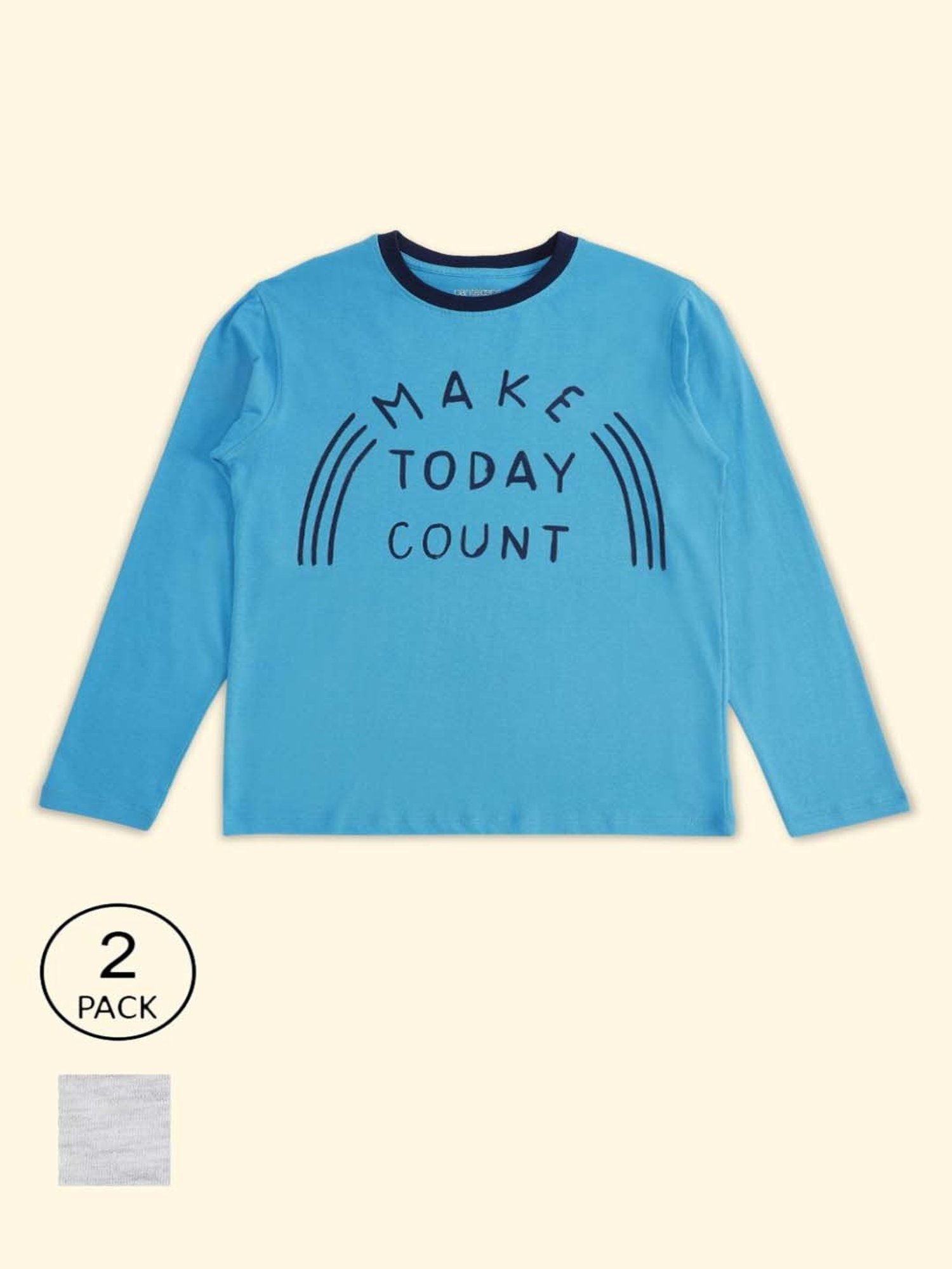 Pantaloons Baby Kids Blue & White Cotton Printed Full Sleeves T-Shirt