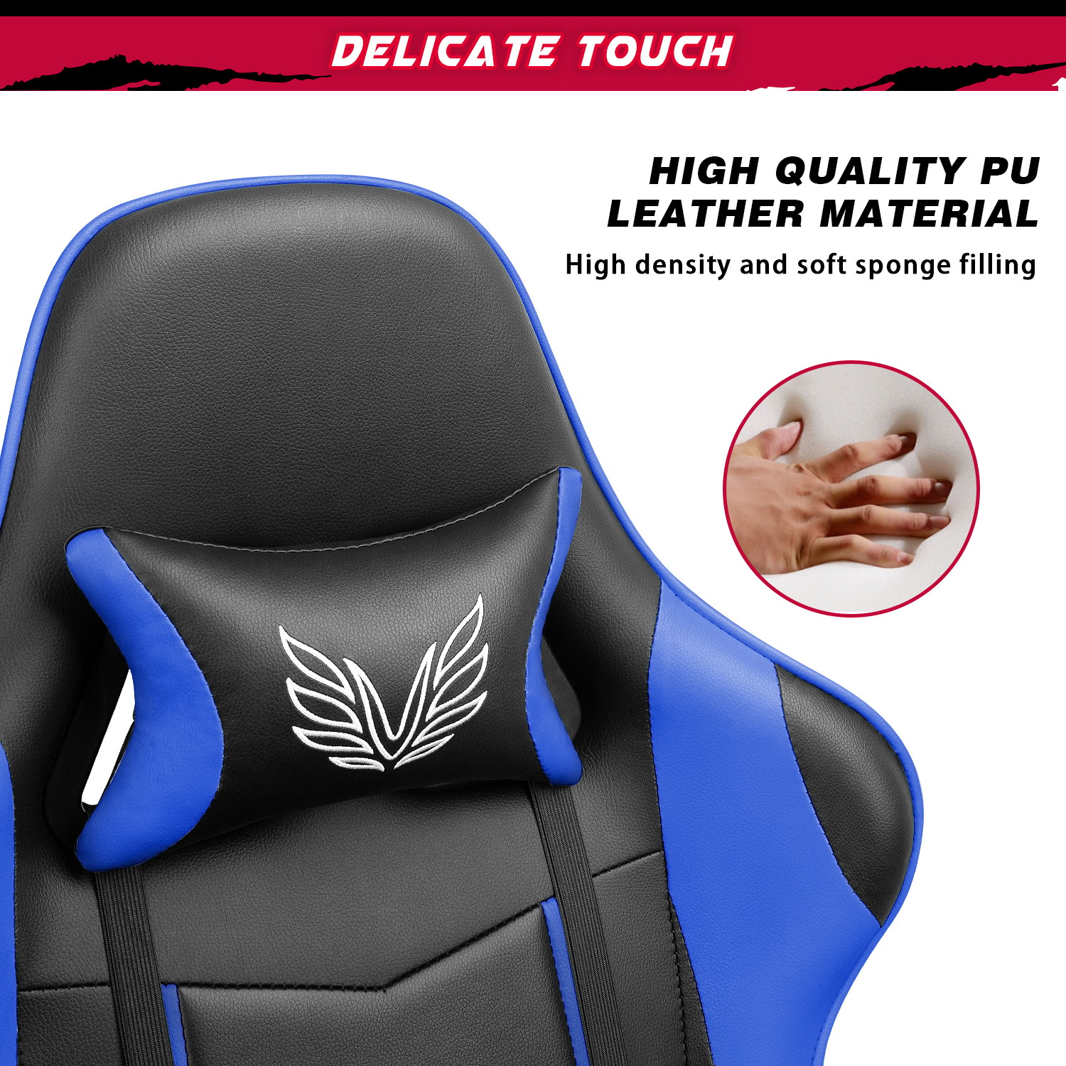 Homall Gaming Chair High Back Adjustable Height Racing Style Computer Chair with Headrest and Lumbar Support (Blue)