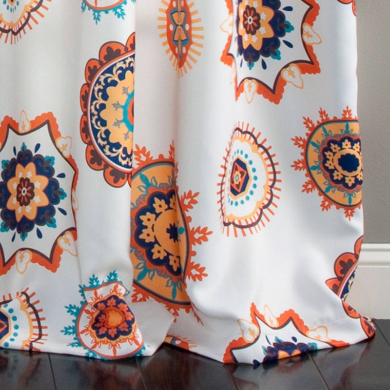 84"x52"Adrianne Curtain Panels Room Darkening White/Orange - Triangle Home Fashions
