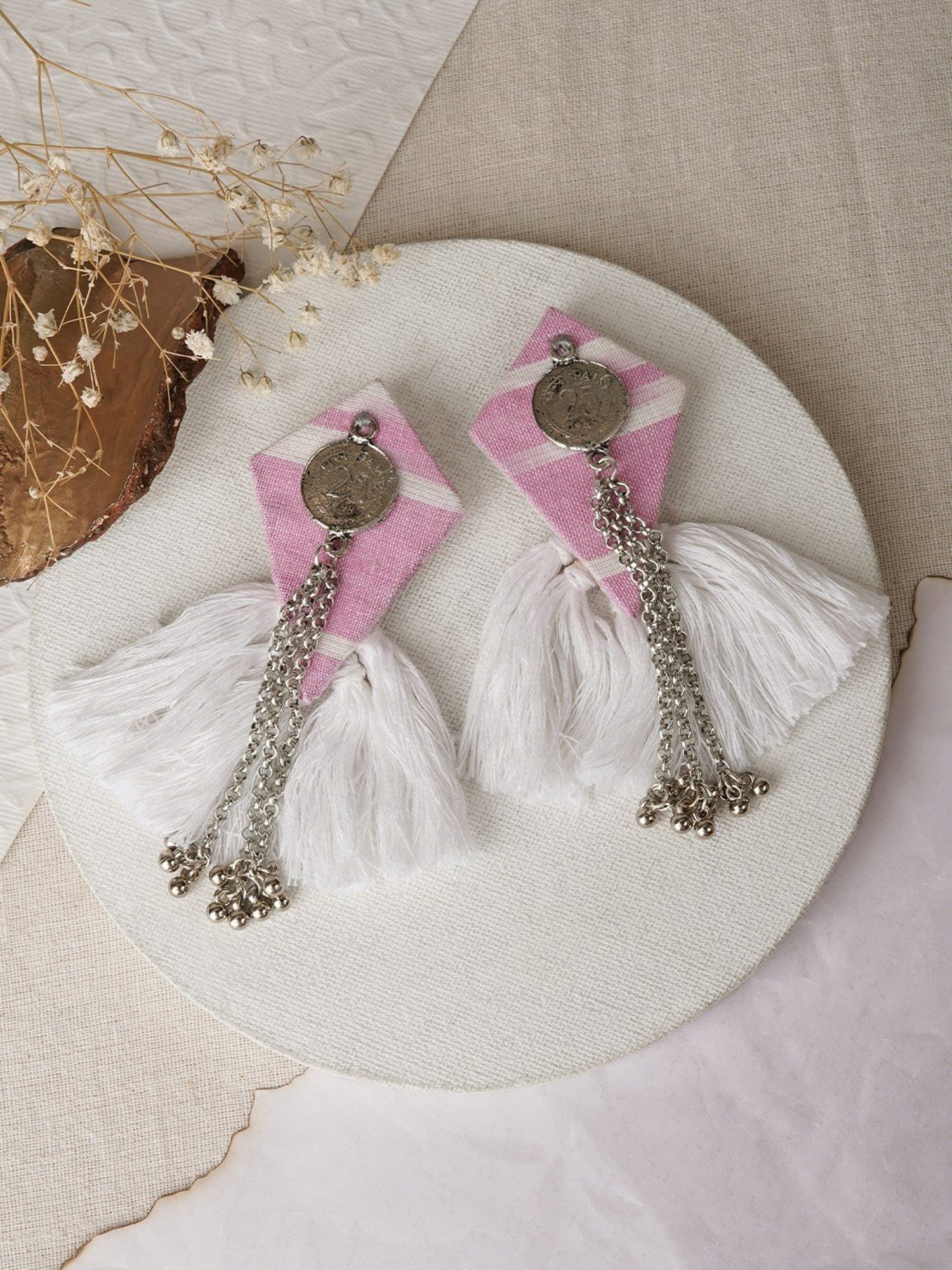 Teejh Ethnic Vallari Pink Tassel Dangler Earring
