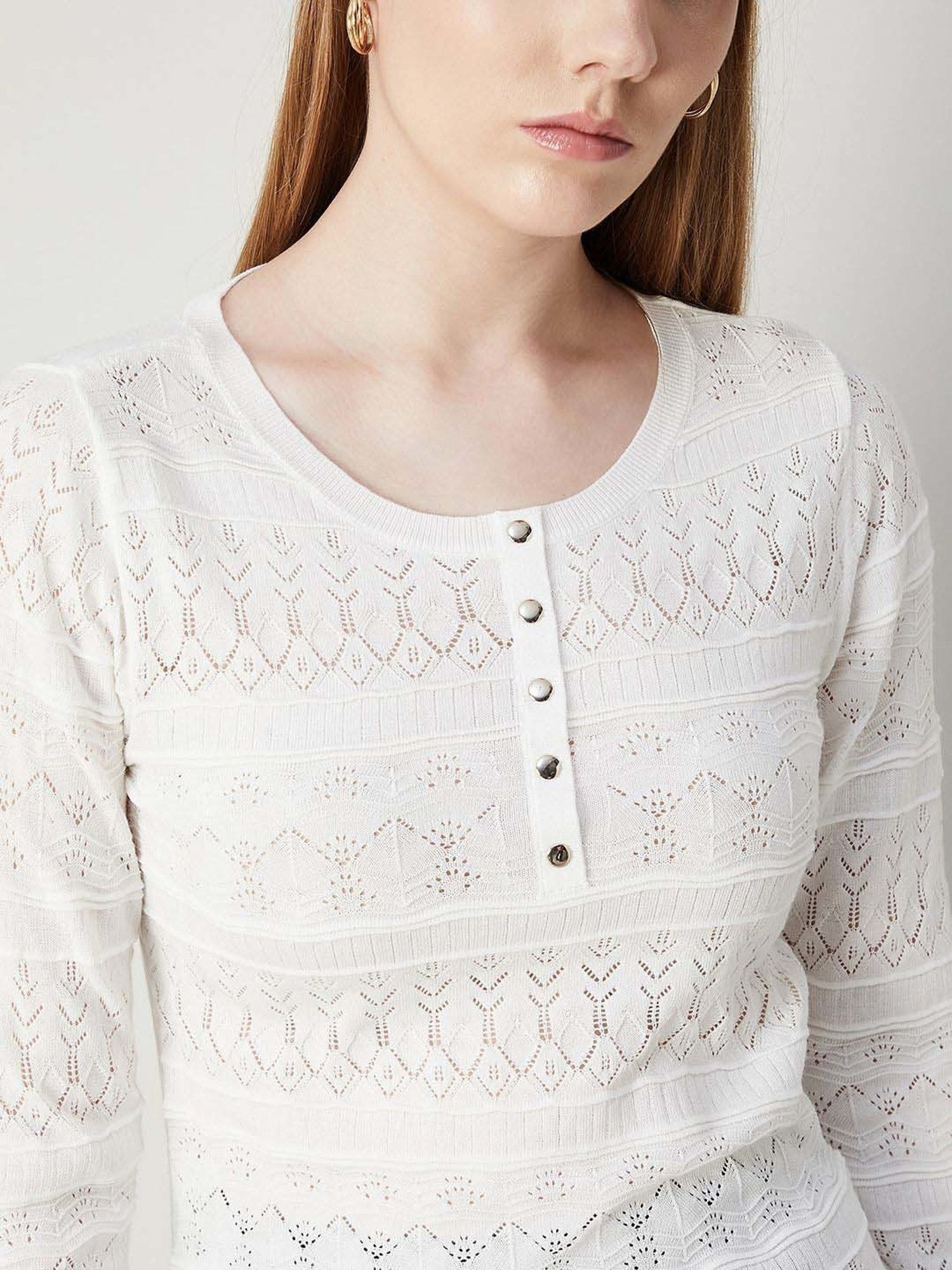 Code by Lifestyle White Self Pattern T-Shirt