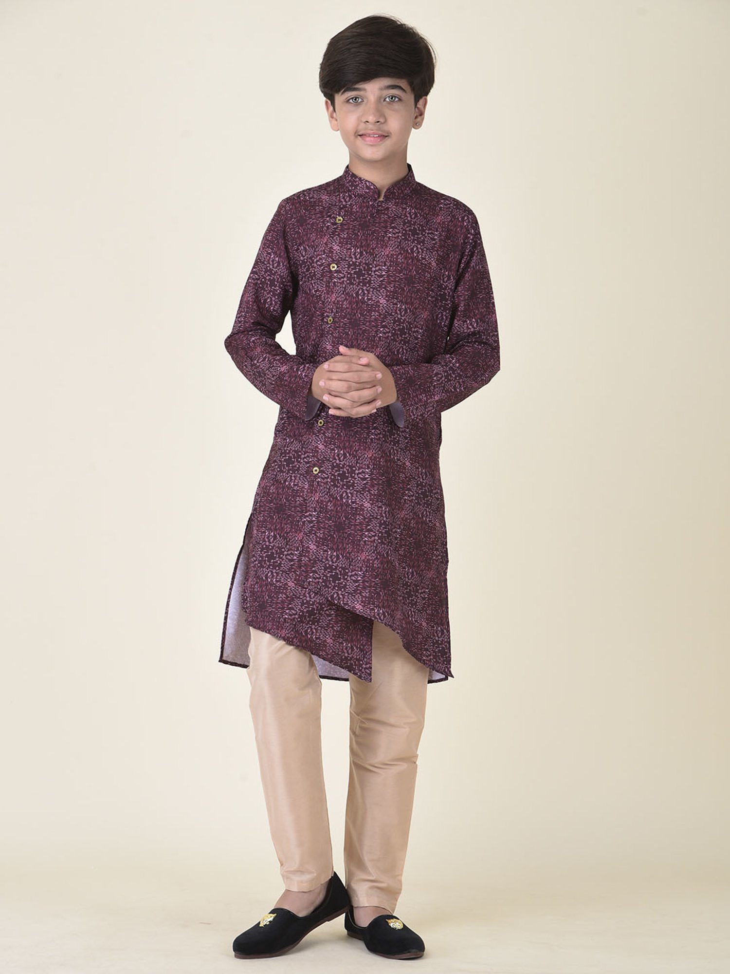 TABARD Kids Purple & Beige Printed Kurta + Pyjamas
