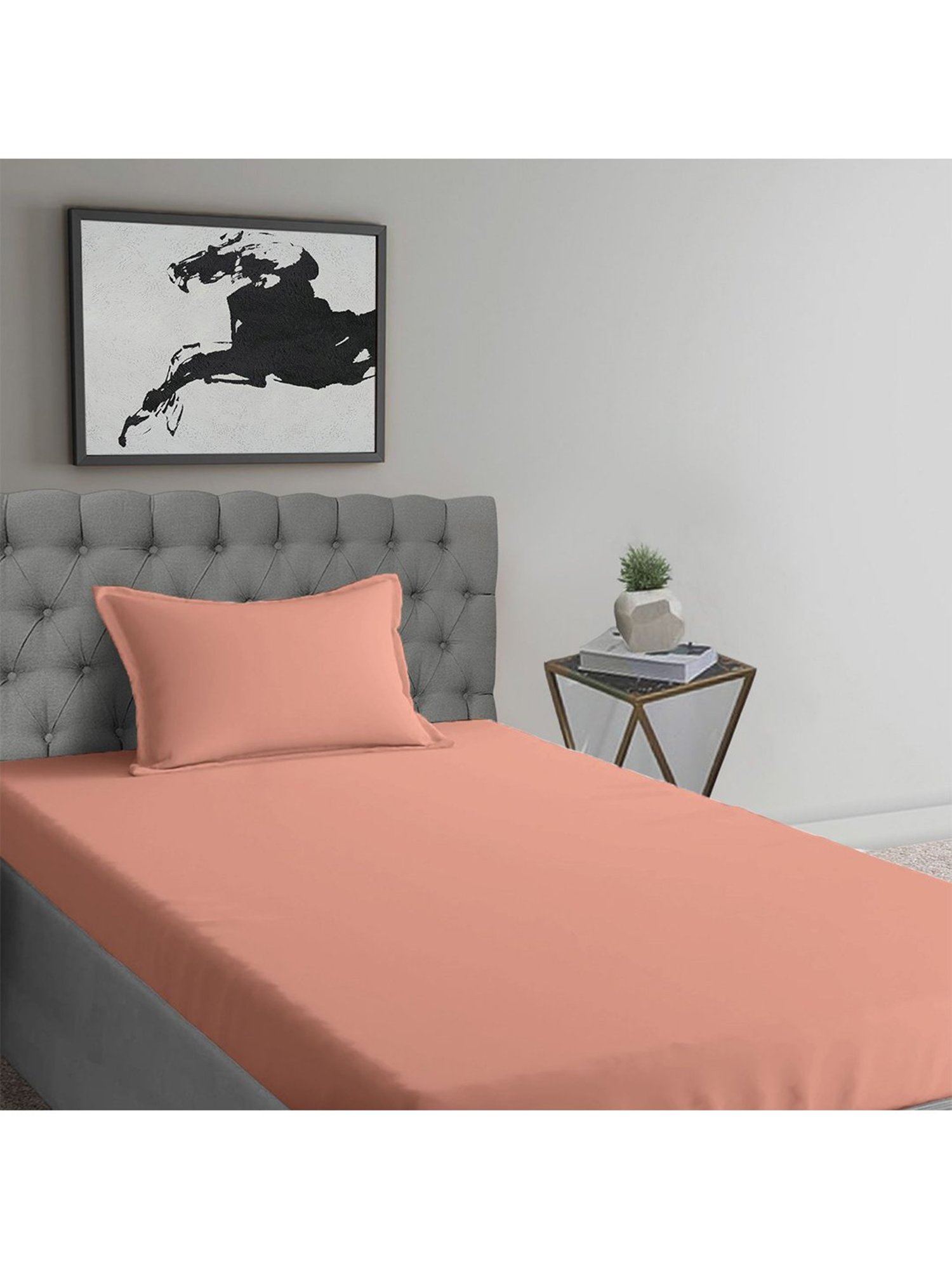 Pizuna Burnt Coral 400TC Cotton Fitted Bed Sheet with 1 Pillow Covers