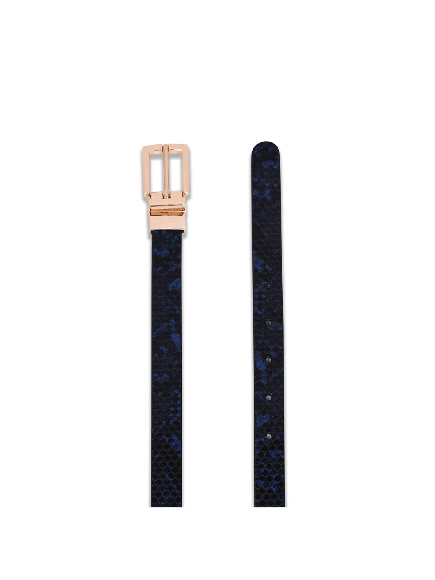 BELWABA Navy Blue & Green Animal Effect Casual Reversible Belt for Women