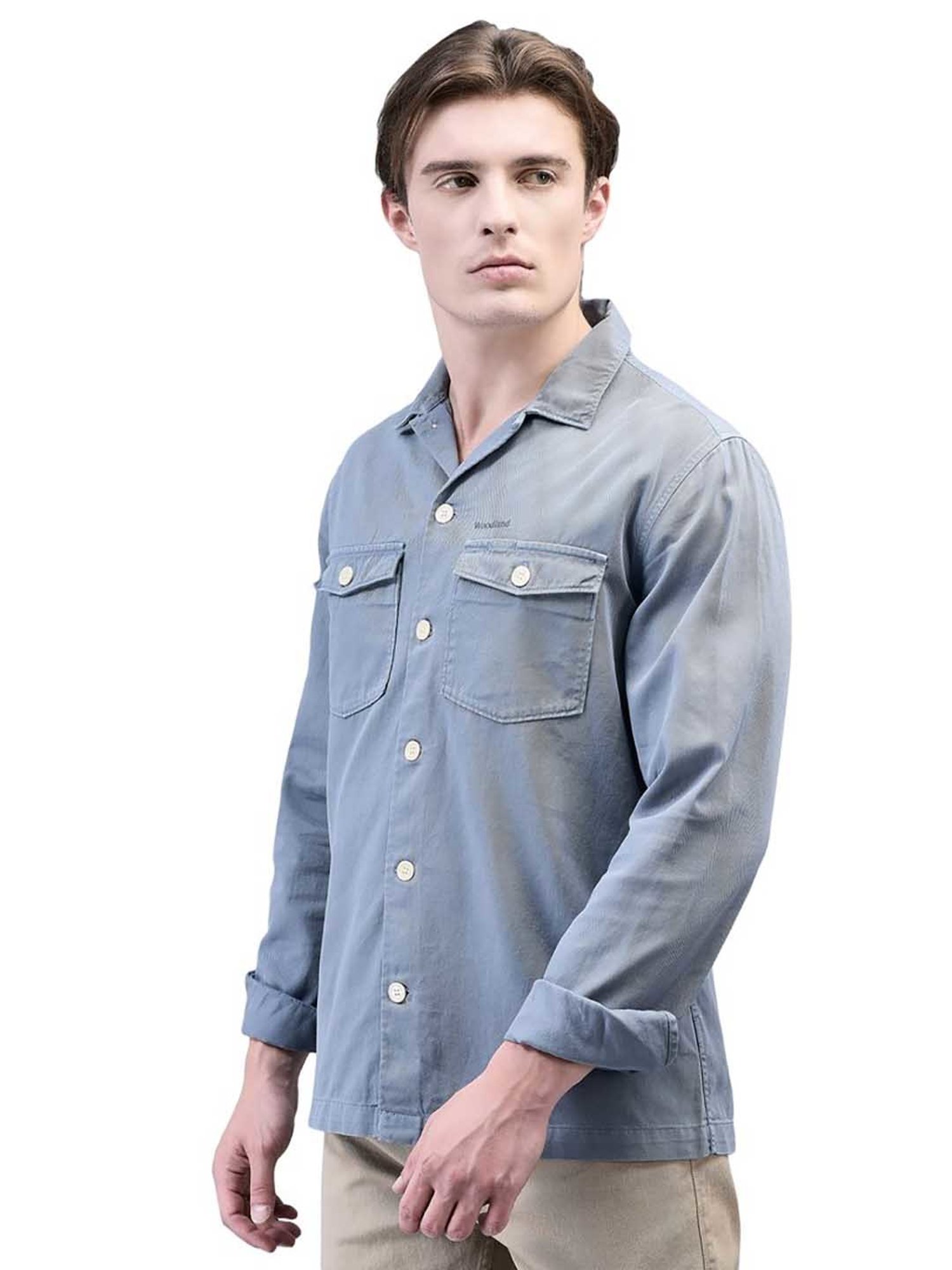 Woodland Mid Blue Regular Fit Cotton Shirt
