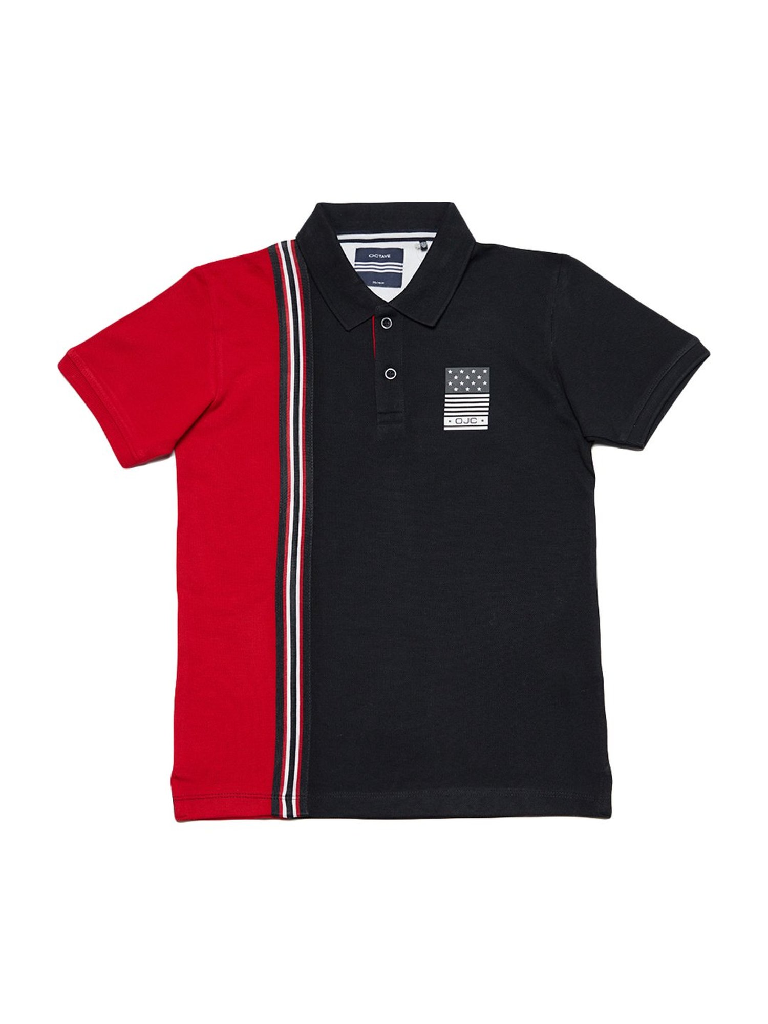 Octave Kids Navy Cotton Color Block Pattern Polo T-Shirt