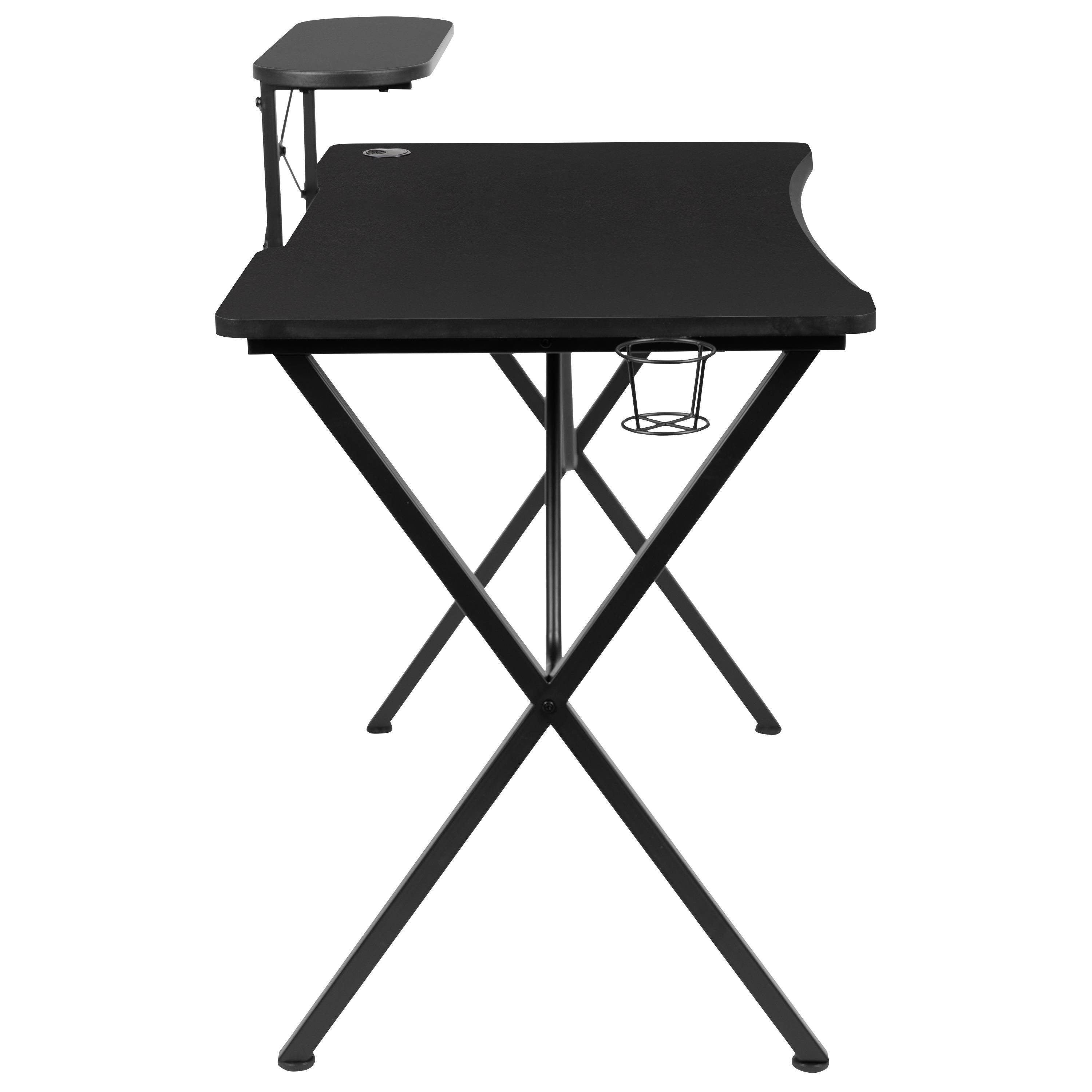 Gaming Desk 47.2" W x 23.6" D Office Computer Table, Black Gamer Workstation with 2 Cable Management Holes