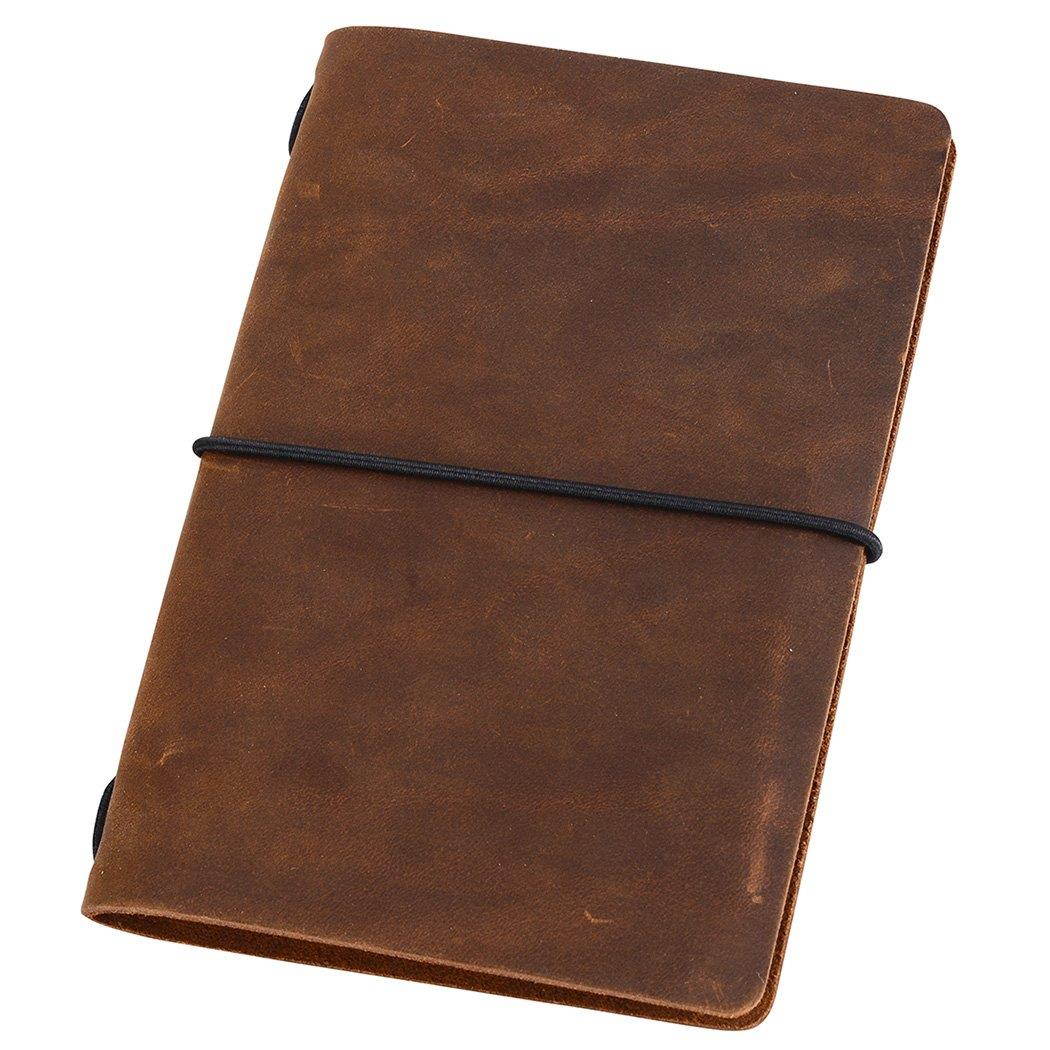 Pocket Travelers Notebook - Leather Journal Cover for Field Notes, Moleskine Cahier 3.5 x 5.5, Brown