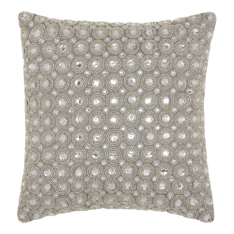 12"x12" Kathy Ireland Marble Beads Mosaic Square Throw Pillow Silver - Nourison