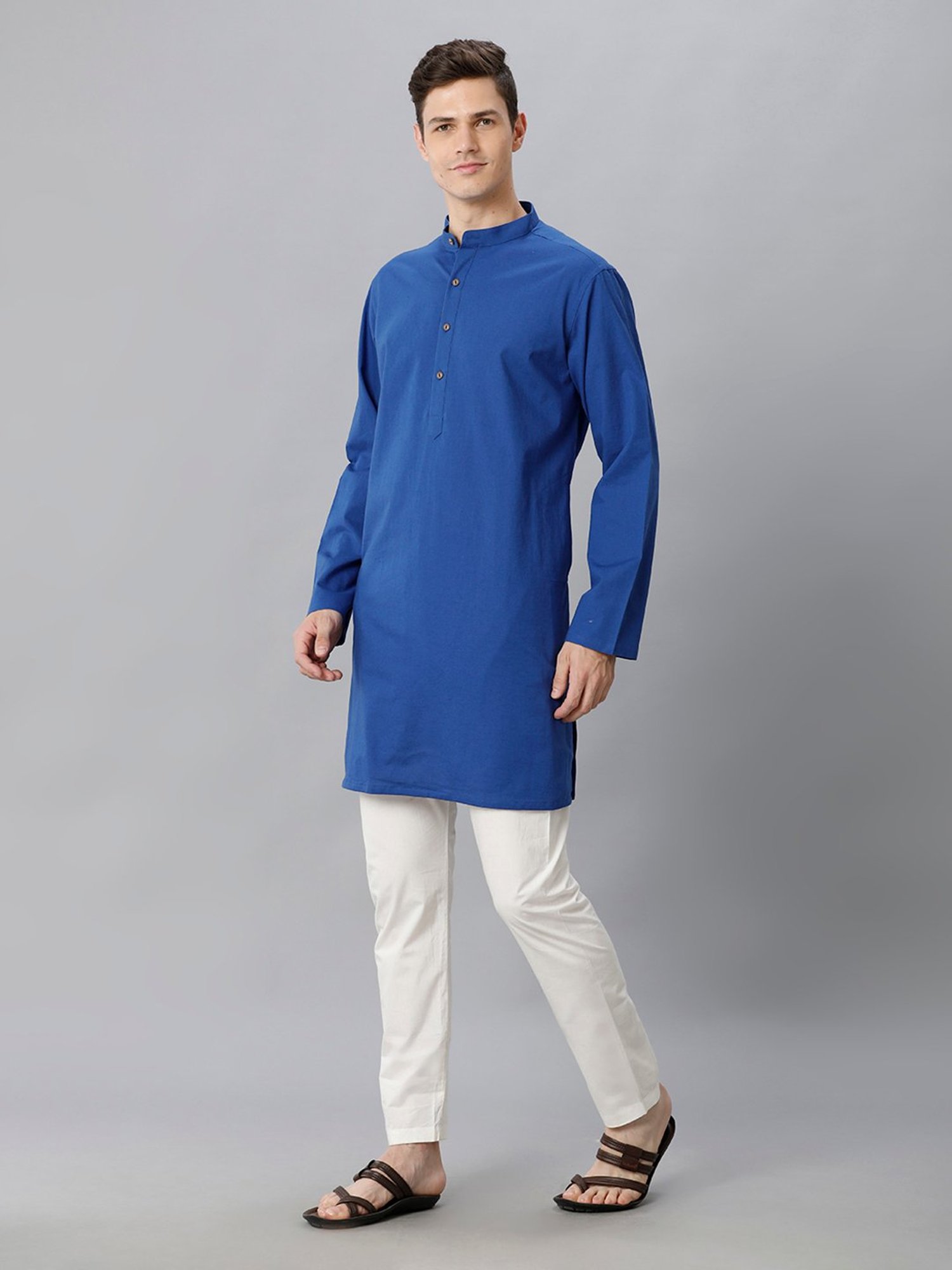 CAVALLO by Linen Club Royal Blue Regular Fit Kurta