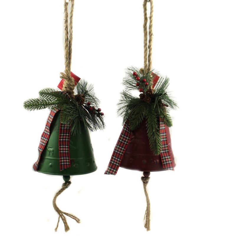 Christmas 7.5" Metal Bell Ornaments Greenery Tree Moose  -  Tree Ornaments