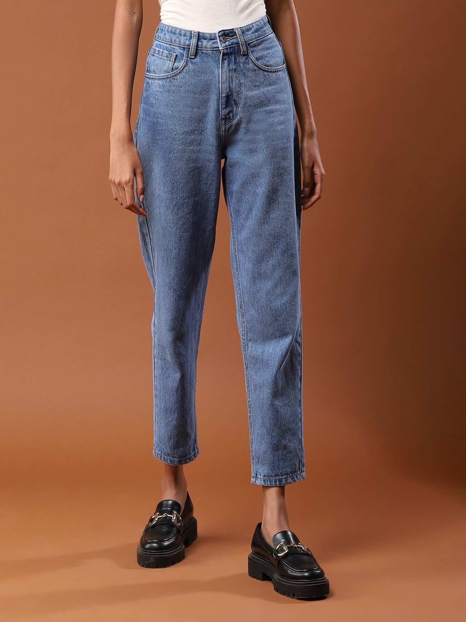 aarke Ritu Kumar Blue Straight Fit Mid Rise Jeans