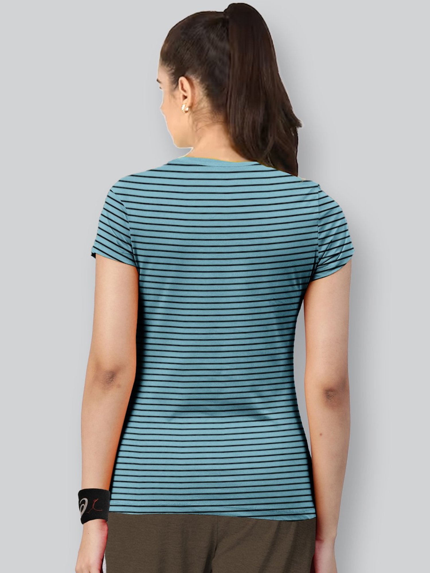 Lyra Teal Blue Cotton Striped T-Shirt