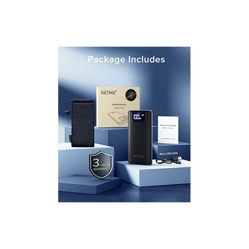 Portable Charger, 3A High Speed 10000mAh LED Display USB C Power Bank, Tri-outputs Battery Pack with Flashlight Compatible with iPhone 12 11 X 8 Samsung S20 Google LG iPad Tablet[2021 Upgraded]