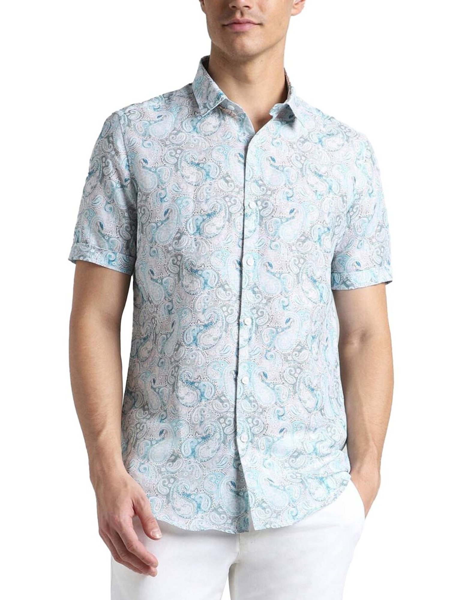 Simon Carter London Grey Printed Slim Fit Shirt