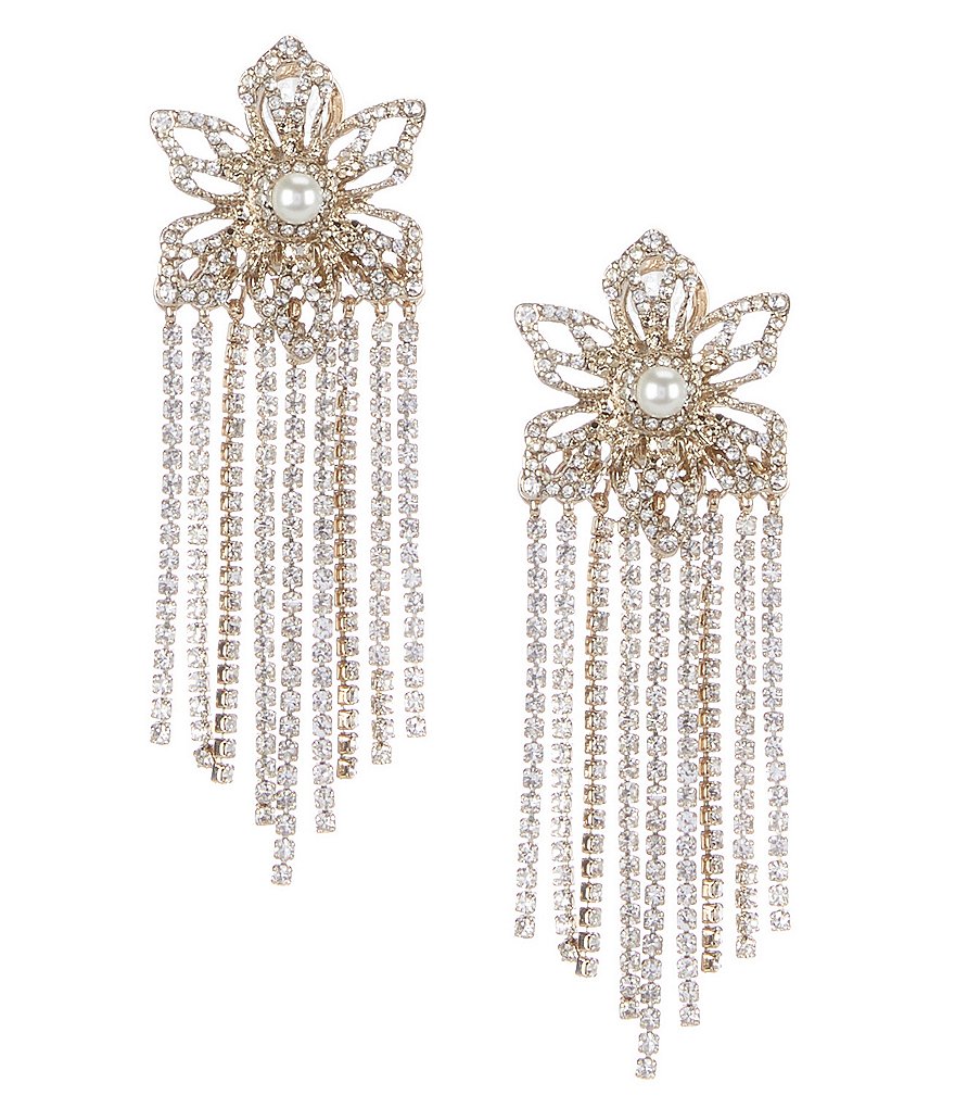 Marchesa Pave Flower Waterfall Drop Statement Earrings