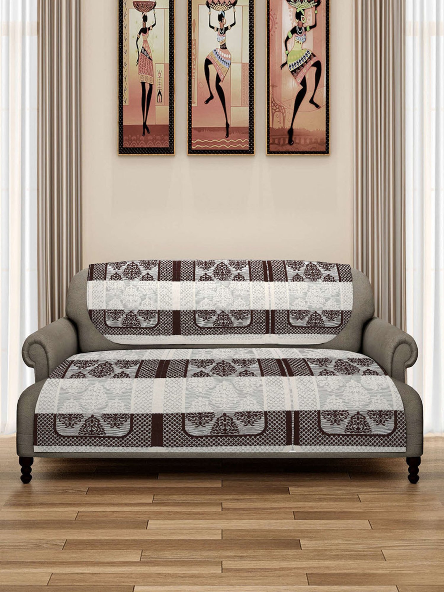 Romee Brown Polyester Printed Sofa Covers
