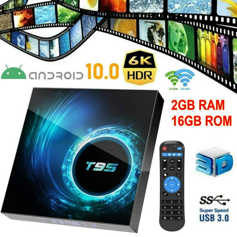 UKCOCO Android 10 TV Box, T95 Smart Android TV BOX 2GB 16GB Media Player Support Dual-band 2.4G/5G WIFI/BT5.0/6K/3D/HDR With Remote Controller
