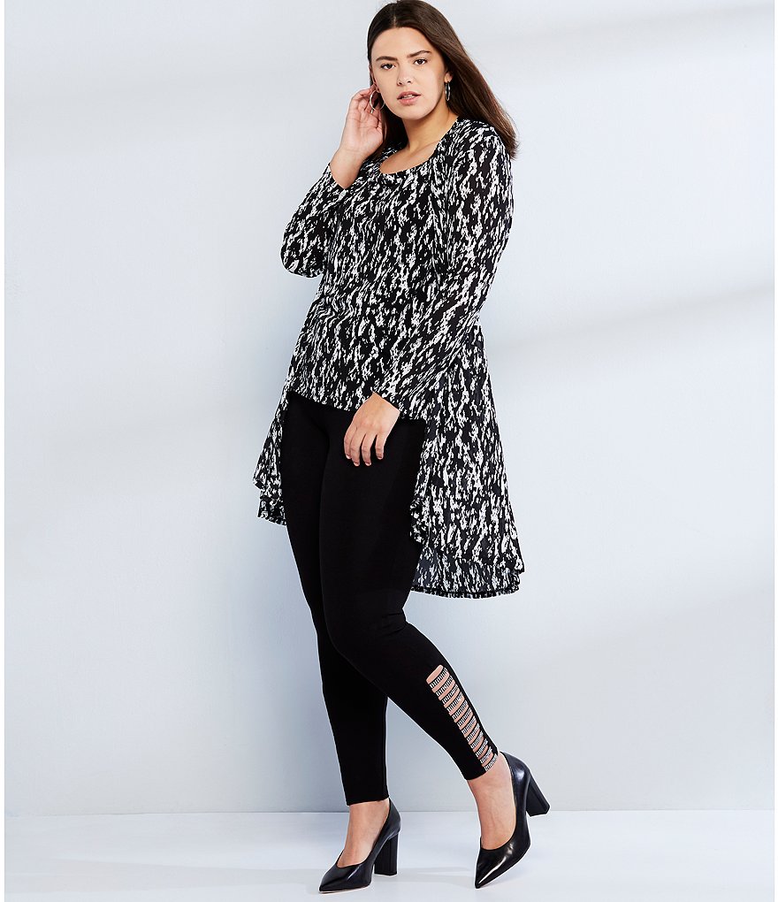 Intro Plus Size Solid Double Knit Tummy Control Leggings