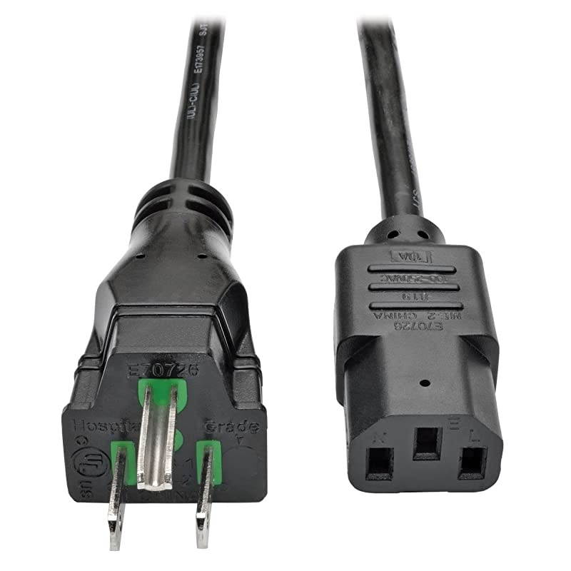 Hospital Medical Power Cord, 10A, 18AWG, 5-15P to C13, 15' (P006-015-HG10)