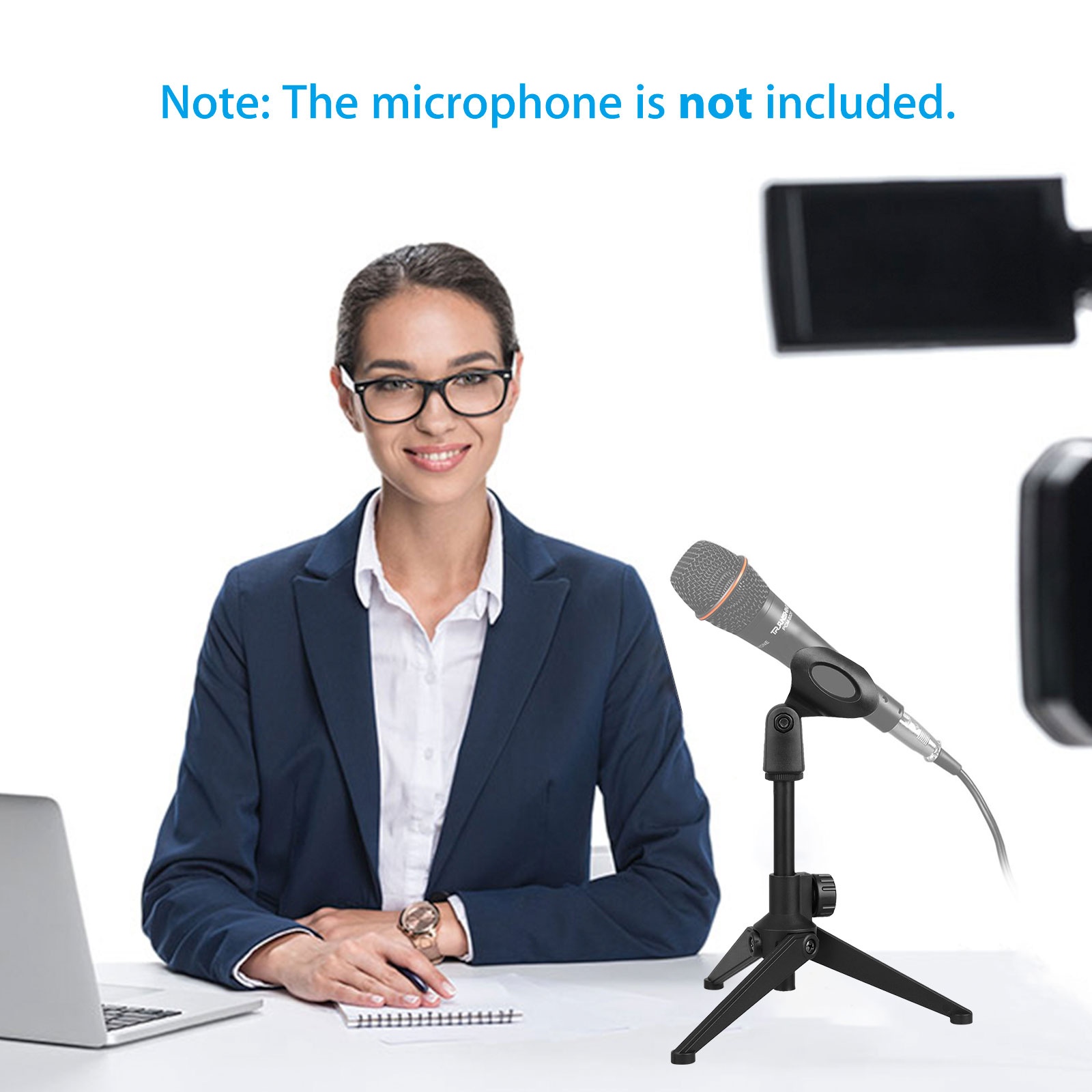 Universal Adjustable Desk Microphone Stand Portable Foldable Tripod MIC Tabletop Stand with Small Plastic Microphone Clip