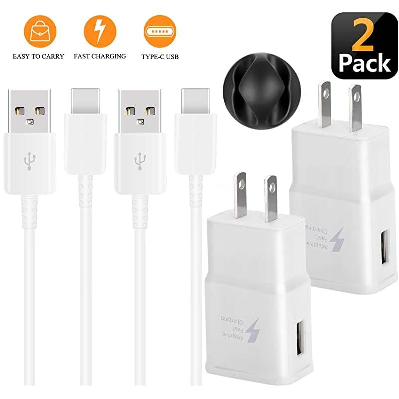 for Samsung Galaxy S9, Swadaws 2 Pack Adaptive Fast Wall Android Cell Phone Tablet Station Adapter with USB Type C Cable Compatible Samsung Galaxy S20 S10 S10e S8 Plus/Note 8 9 (White)