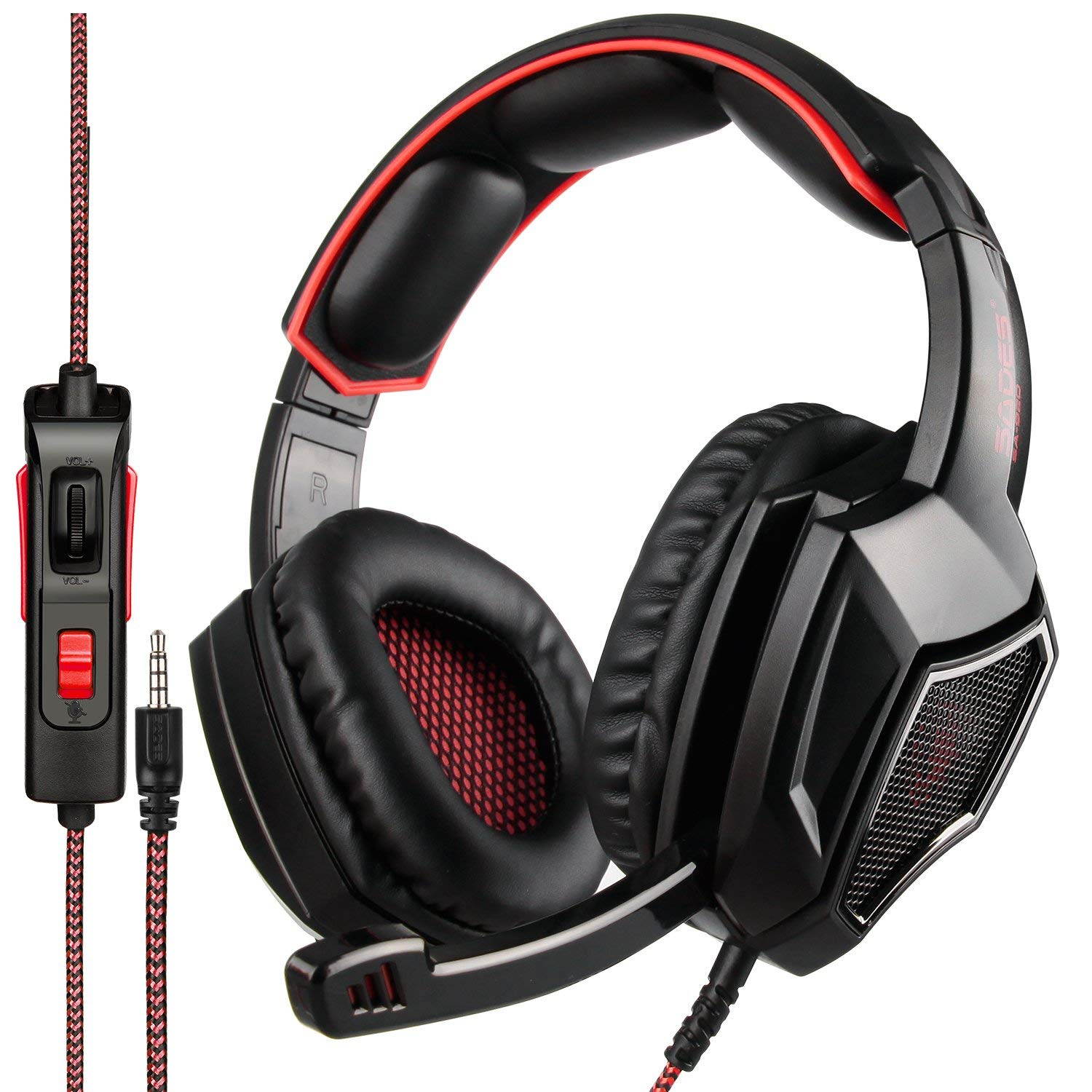 Stereo Gaming Headset PS4 Xbox One S, SADES SA920PLUS Noise Cancelling Over Ear Headphones with Mic, Bass, Soft Memory Earmuffs for PC Laptop Mac Nintendo Switch Games Mobile