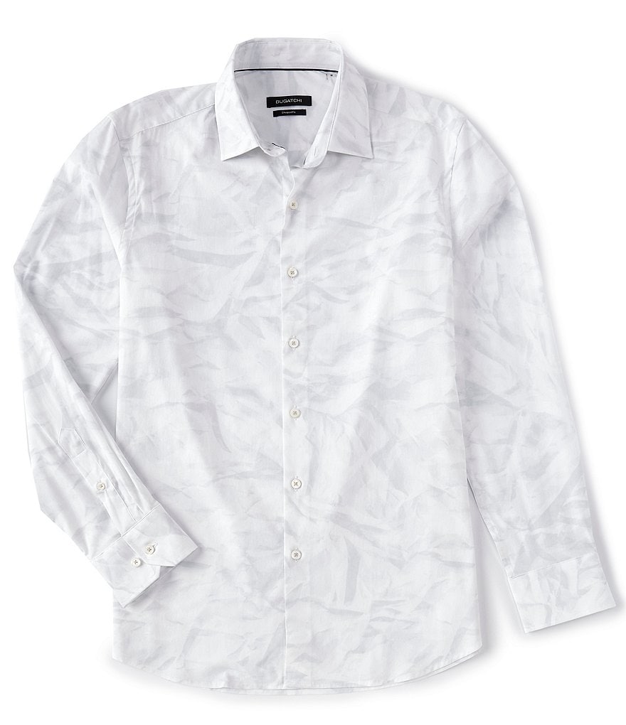 Bugatchi Shaped Fit Tonal Brush Print Long-Sleeve Woven Shirt