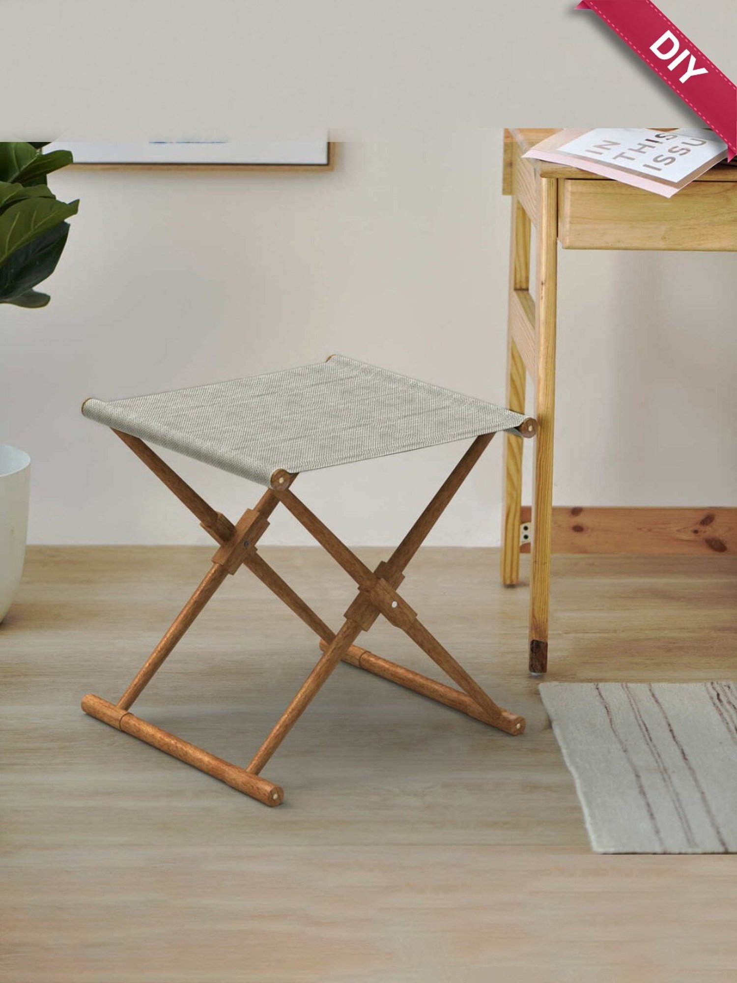 Chumbak Bistro Srilanka Solid Ivory Sheesham Wood Folding Ottoman