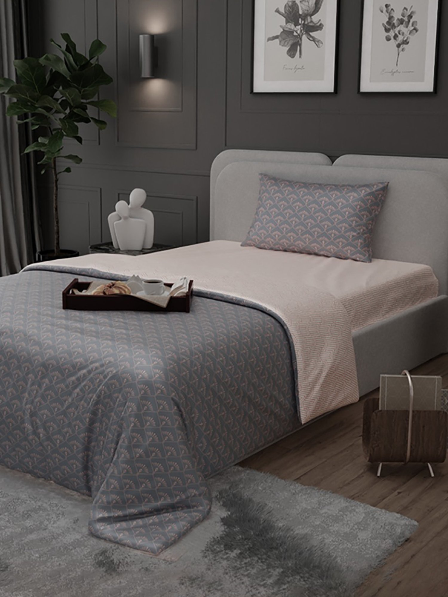 Stoa Paris Elegance Peach & Grey Polyester 300 TC Single Comforter