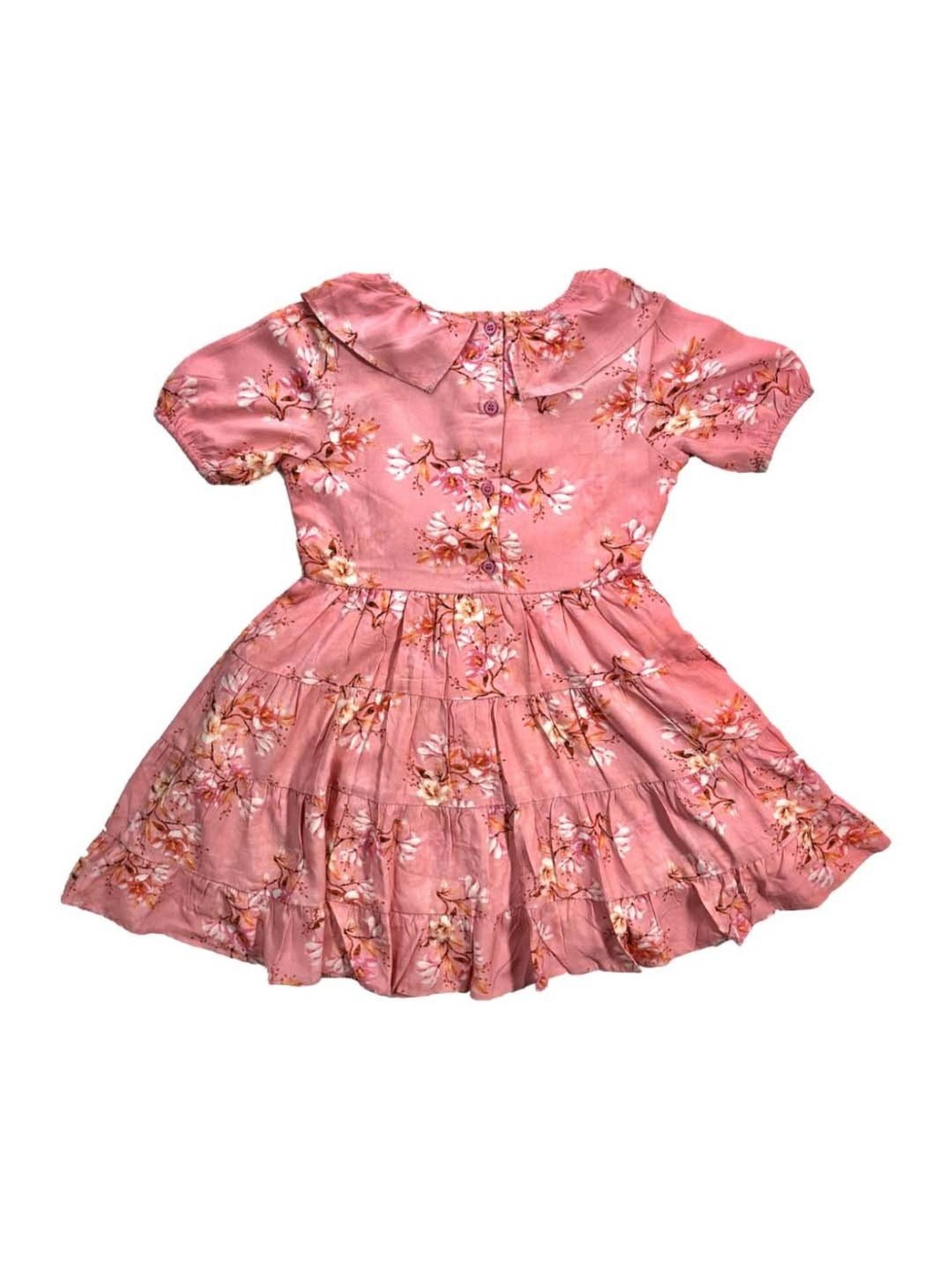 Bella Moda Kids Peach Cotton Floral Print Dress