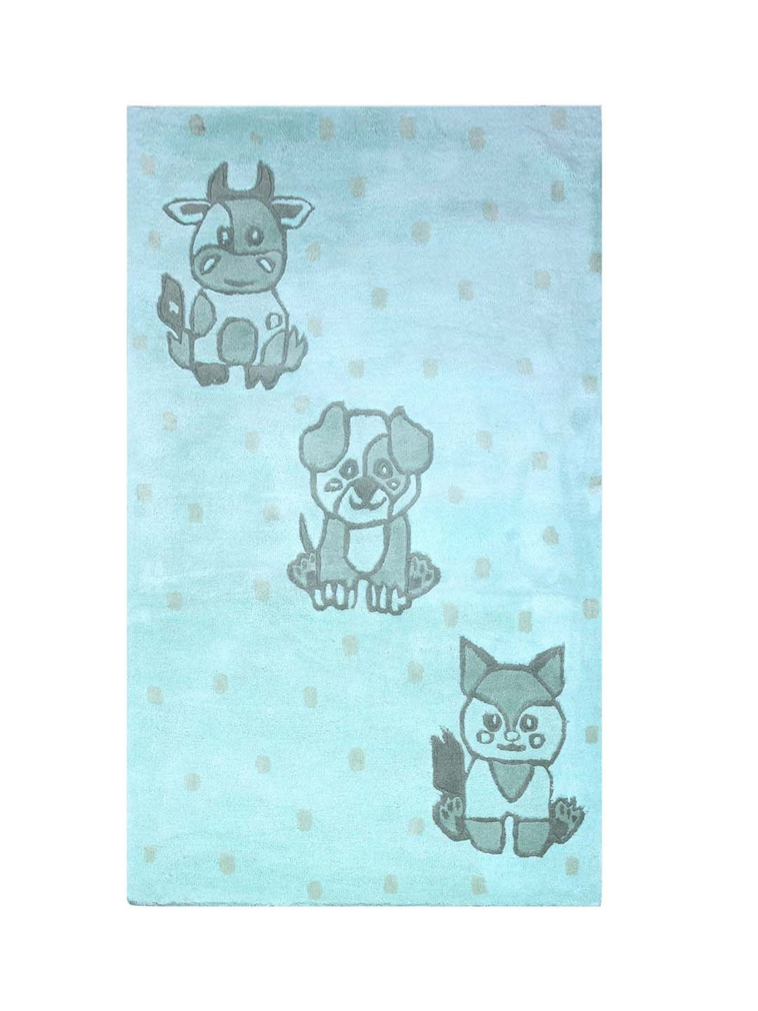 Pequra Blue Pet Animal Cartoon Hand Tufted Wool Kids Carpet - Set of 1