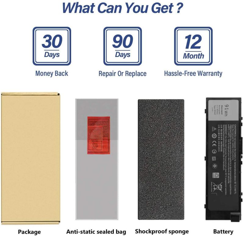 ANTIEE 91Wh MFKVP Laptop Battery for Dell Precision 15 7510 7520 17 7710 7720 M7510 M7710 Series Notebook 451-BBSB 451-BBSF TWCPG M28DH 1G9VM T05W1 GR5D3 0FNY7 RDYCT 11.4V 6Cell