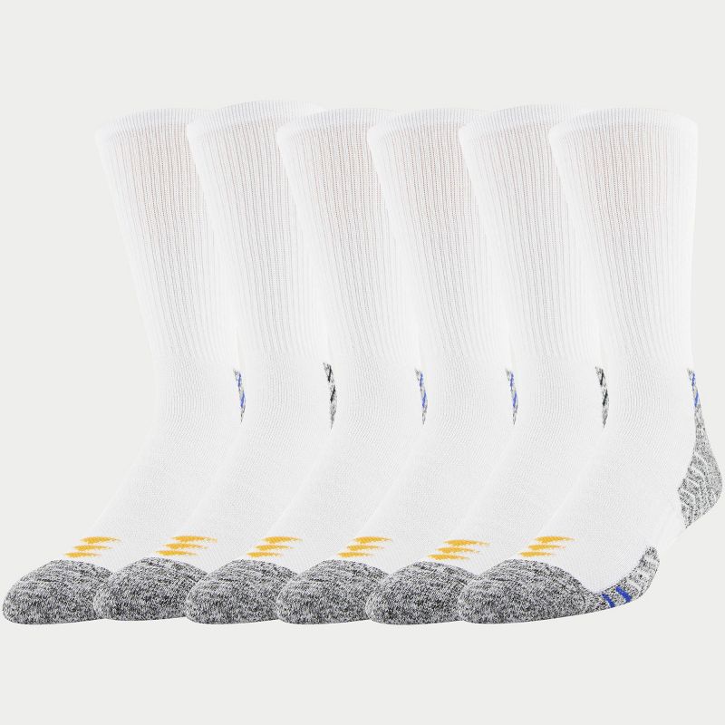 PowerSox Men's Sport 6pk Swervy Short Crew Athletic Socks - White/Blue 6-12.5