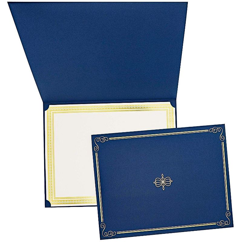 24-Pack Gold Foil Certificate Border Paper and Blue Holders Set (8.5" x 11")