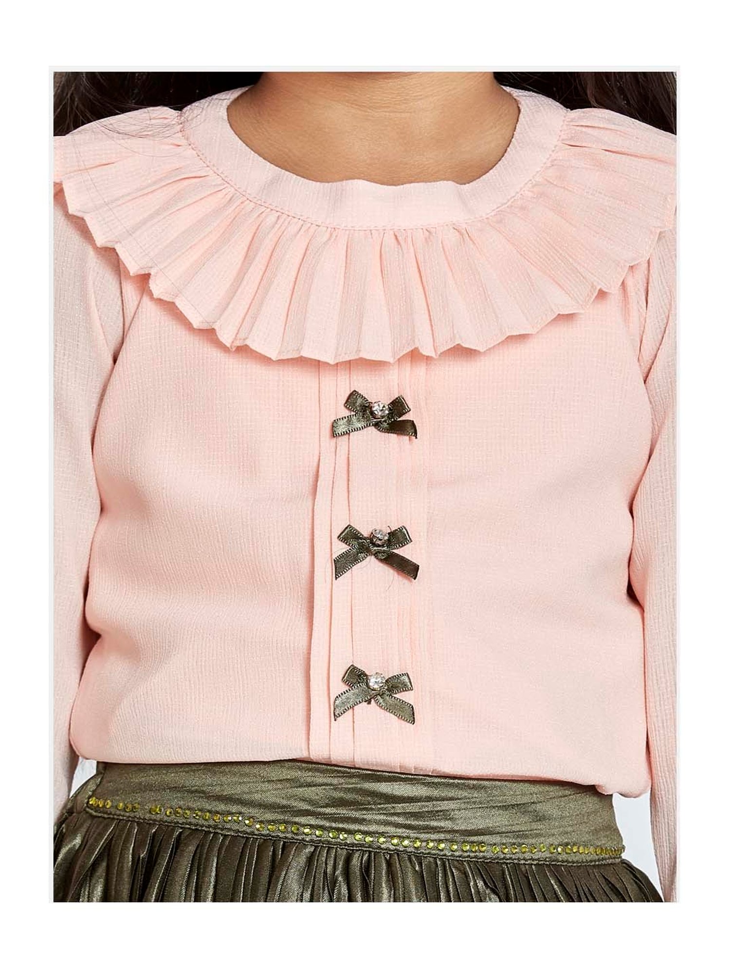 Peppermint Kids Pink & Olive Flared Fit Full Sleeves Top Set