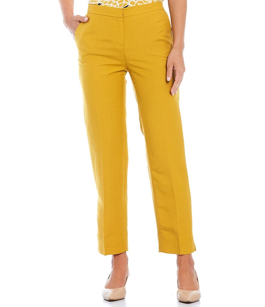 Kasper Petite Size Side Zip Linen Straight Leg Pants
